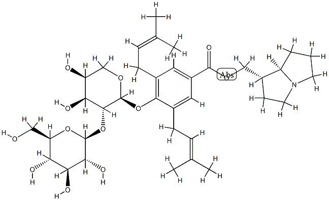 4-[[2-O-(β-D-Glucopyranosyl)-α-L-arabinopyranosyl]oxy]-3,5-bis(3-methyl-2-butenyl)benzoic acid [[(4S,5R)-1-azabicyclo[3.3.0]octan-4-yl]methyl] ester Structure