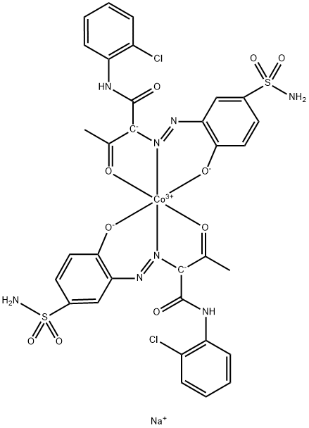 Cobaltate(1-), bis[2-[[5-(aminosulfonyl) -2-hydroxyphenyl]azo]-N-(2-chlorophenyl)-3-oxobutanamidato (2-)]-, sodium Structure
