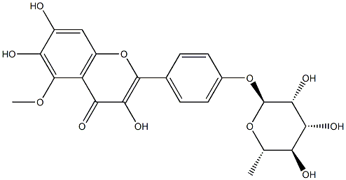 2-[4-[(6-Deoxy-α-L-mannopyranosyl)oxy]phenyl]-3,6,7-trihydroxy-5-methoxy-4H-1-benzopyran-4-one 구조식 이미지