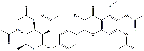 6,7-Bis(acetyloxy)-3-hydroxy-5-methoxy-2-[4-[(2-O,3-O,4-O-triacetyl-6-deoxy-α-L-mannopyranosyl)oxy]phenyl]-4H-1-benzopyran-4-one 구조식 이미지