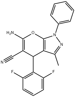 6-amino-4-(2,6-difluorophenyl)-3-methyl-1-phenyl-1,4-dihydropyrano[2,3-c]pyrazole-5-carbonitrile Structure