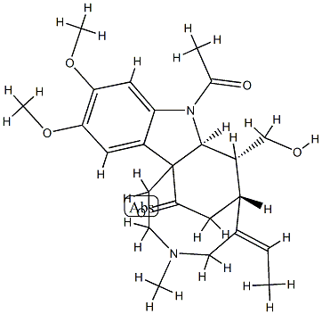 (19Z)-1-Acetyl-19,20-didehydro-17-hydroxy-10,11-dimethoxy-4-methyl-3,4-secocuran-3-one 구조식 이미지