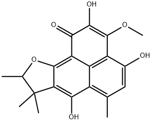 8,9-Dihydro-2,4,7-trihydroxy-3-methoxy-6,8,8,9-tetramethyl-1H-phenaleno[1,2-b]furan-1-one Structure