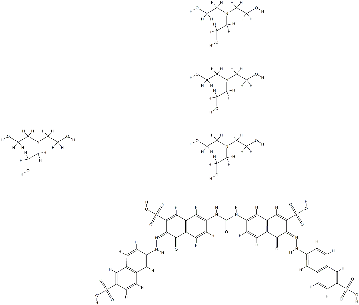 7,7'-(carbonyldiimino)bis[4-hydroxy-3-[(6-sulpho-2-naphthyl)azo]naphthalene-2-sulphonic] acid, compound with 2,2',2''-nitrilotriethanol (1:4) Structure