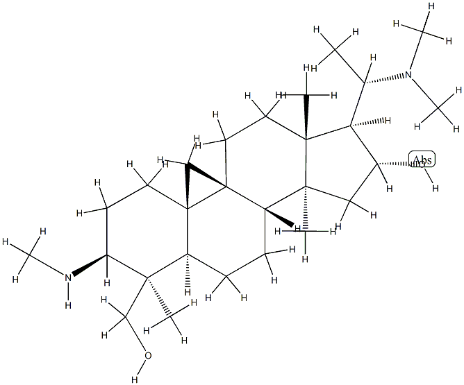 (20S)-16α-Hydroxy-4,14-dimethyl-3β-(methylamino)-20-(dimethylamino)-9β,19-cyclo-5α-pregnane-4β-methanol 구조식 이미지