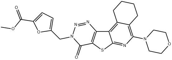 methyl 5-[(5-(4-morpholinyl)-8-oxo-1,3,4,8-tetrahydro[1,2,3]triazino[4',5':4,5]thieno[2,3-c]isoquinolin-9(2H)-yl)methyl]-2-furoate Structure