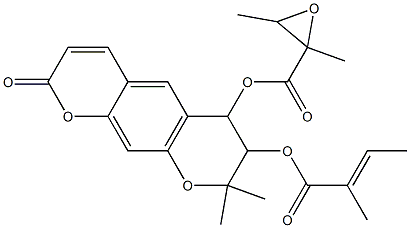 2,3-Dimethyloxiranecarboxylic acid [3,4-dihydro-2,2-dimethyl-3-[(2-methyl-1-oxo-2-butenyl)oxy]-8-oxo-2H,8H-benzo[1,2-b:5,4-b']dipyran-4-yl] ester Structure