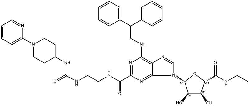 BETA-D-RIBOFURANURONAMIDE, 1-DEOXY-1-[6-[(2,2-DIPHENYLETHYL)AMINO]-2-[[[2-[[[[1-(2-PYRIDINYL)-4-PIPERIDINYL]AMINO]CARBONYL]AMINO]ETHYL]AMINO]CARBONYL]-9H-PURIN-9-YL]-N-ETHYL- 구조식 이미지