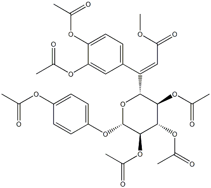 4-(Acetyloxy)phenyl 2-O,3-O,4-O-triacetyl-6-O-[3-[3,4-bis(acetyloxy)phenyl]propenoyl]-β-D-glucopyranoside 구조식 이미지