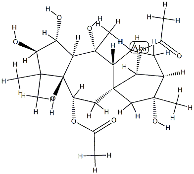 (14R)-6β,14-Diacetoxygrayanotoxane-2α,3β,5,10,16-pentol 구조식 이미지