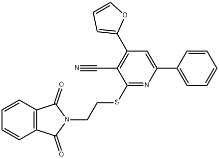 2-{[2-(1,3-dioxo-1,3-dihydro-2H-isoindol-2-yl)ethyl]sulfanyl}-4-(2-furyl)-6-phenylnicotinonitrile 구조식 이미지