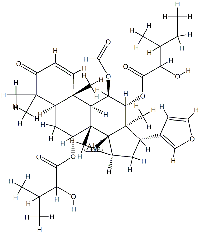 (13α,17α)-14β,15β:21,23-Diepoxy-11β-formyloxy-7α-(2-hydroxy-3-methyl-1-oxobutoxy)-12α-[(2-hydroxy-3-methyl-1-oxopentyl)oxy]-4,4,8-trimethyl-24-nor-5α-chola-1,20,22-trien-3-one 구조식 이미지