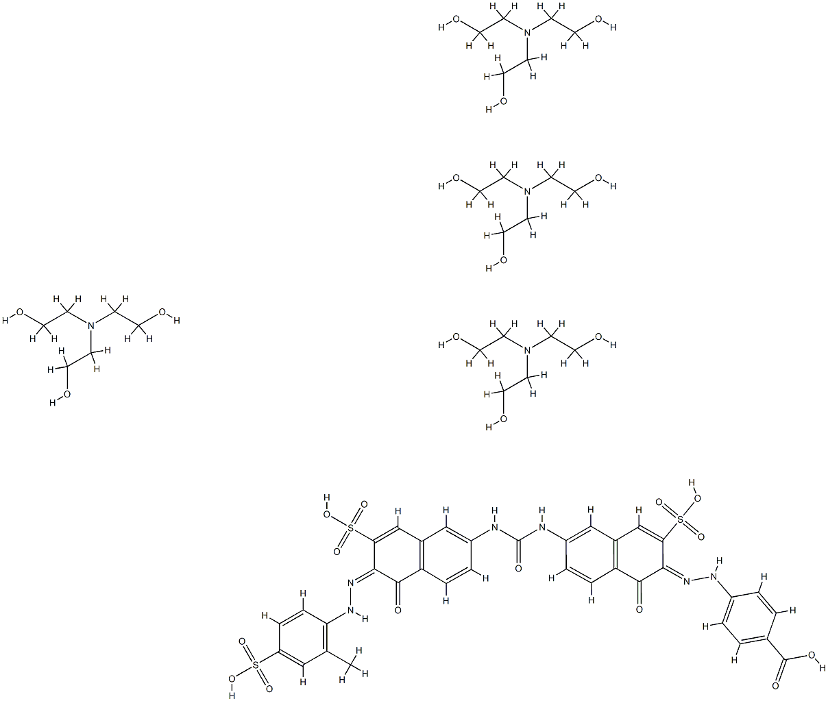 Benzoic acid, 4-1-hydroxy-6-5-hydroxy-6-(2-methyl-4-sulfophenyl)azo-7-sulfo-2-naphthalenylaminocarbonylamino-3-sulfo-2-naphthalenylazo-, compd. with 2,2,2-nitrilotrisethanol (1:4) 구조식 이미지