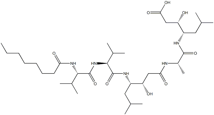 (3S,4S)-4-[[[(3S,4S)-4-[[N-(1-Oxooctyl)-L-Val-L-Val-]amino]-3-hydroxy-6-methylheptanoyl]-L-Ala-]amino]-3-hydroxy-6-methylheptanoic acid Structure