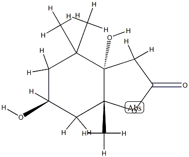 2(3H)-Benzofuranone, hexahydro-3a,6-dihydroxy-4,4,7a-trimethyl-, (3aR,6R,7aS)-rel-(-)- (9CI) 구조식 이미지