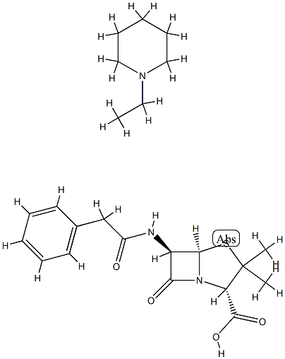 [2S-(2alpha,5alpha,6beta)]-3,3-dimethyl-7-oxo-6-[(phenylacetyl)amino]-4-thia-1-azabicyclo[3.2.0]heptane-2-carboxylic acid, compound with 1-ethylpiperidine (1:1)  구조식 이미지