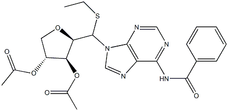 2,5-Anhydro-1-C-[6-(benzoylamino)-9H-purin-9-yl]-1-S-ethyl-1-thio-D-xylitol 3,4-diacetate 구조식 이미지