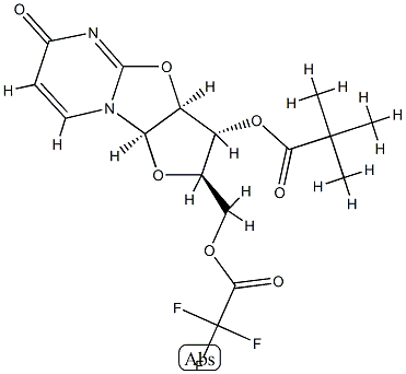 2,2-Dimethylpropionic acid (2R)-2,3,3aβ,9aβ-tetrahydro-6-oxo-2α-[[(trifluoroacetyl)oxy]methyl]-6H-furo[2',3':4,5]oxazolo[3,2-a]pyrimidin-3β-yl ester Structure