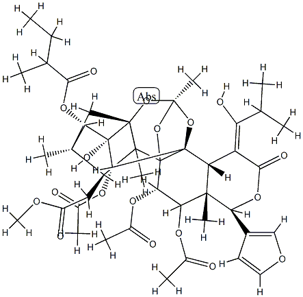 (15Z)-11α,12α-Diacetoxy-15-(1-hydroxy-2-methylpropylidene)phragmalin 30-acetate 3-(2-methylbutanoate) 구조식 이미지