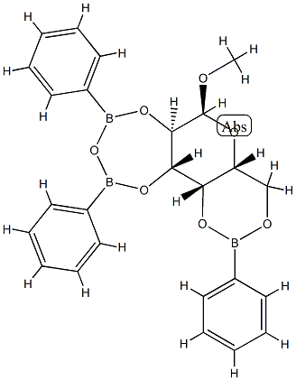 (5aR,6S,7aR,11aR,11bS)-Hexahydro-6-methoxy-2,4,10-triphenyl[1,3,2]dioxaborino[4',5':5,6]pyrano[3,4-f]-1,3,5,2,4-trioxadiborepin Structure