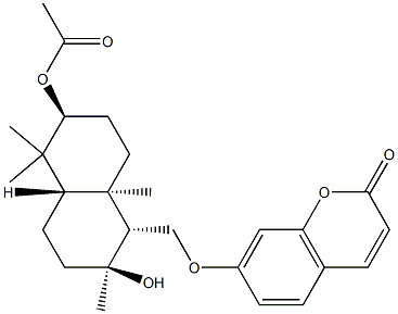 7-[[(1R,4aβ)-6β-(Acetyloxy)decahydro-2β-hydroxy-2,5,5,8aα-tetramethylnaphthalen-1α-yl]methoxy]-2H-1-benzopyran-2-one 구조식 이미지