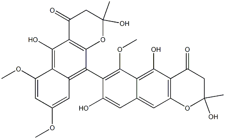 2,2',3,3'-Tetrahydro-2,2',5,5',8-pentahydroxy-6,6',8'-trimethoxy-2,2'-dimethyl-7,10'-bi[4H-naphtho[2,3-b]pyran]-4,4'-dione 구조식 이미지