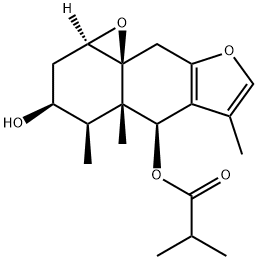 2-Methylpropionic acid [(1aR,9aS)-1a,2,4,4a,5,9-hexahydro-3α-hydroxy-4α,4aα,6-trimethyl-3H-oxireno[8,8a]naphtho[2,3-b]furan-5α-yl] ester 구조식 이미지