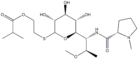 2-(2-Methyl-1-oxopropoxy)ethyl 6,8-dideoxy-7-O-methyl-6-[[[(2S)-1-methylpyrrolidin-2-yl]carbonyl]amino]-1-thio-D-erythro-α-D-galacto-octopyranoside 구조식 이미지