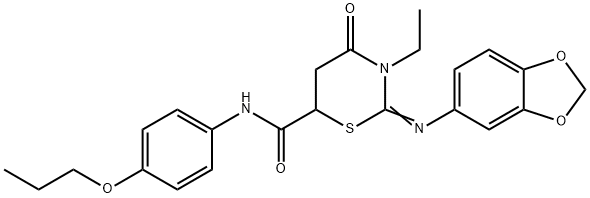 2-(1,3-benzodioxol-5-ylimino)-3-ethyl-4-oxo-N-(4-propoxyphenyl)-1,3-thiazinane-6-carboxamide Structure