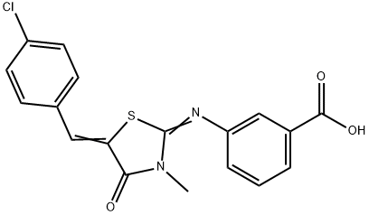 3-{[5-(4-chlorobenzylidene)-3-methyl-4-oxo-1,3-thiazolidin-2-ylidene]amino}benzoic acid 구조식 이미지