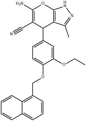 6-amino-4-[3-ethoxy-4-(1-naphthylmethoxy)phenyl]-3-methyl-1,4-dihydropyrano[2,3-c]pyrazole-5-carbonitrile 구조식 이미지