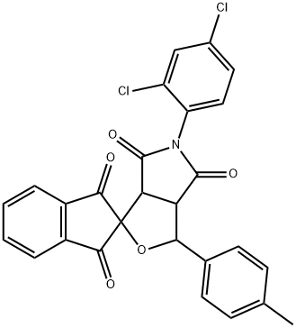 5-(2,4-dichlorophenyl)-1-(4-methylphenyl)-3a,6a-dihydrosprio[1H-furo[3,4-c]pyrrole-3,2'-(1'H)-indene]-1',3',4,6(2'H,3H,5H)-tetrone 구조식 이미지