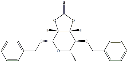 벤질4-O-벤질-6-데옥시-β-L-만노피라노사이드2-O,3-O-티오카본산 구조식 이미지