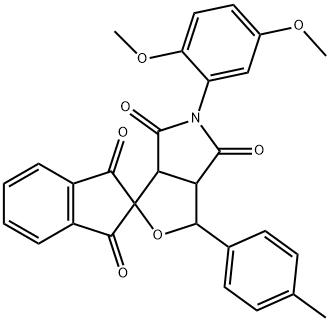 5-(2,5-dimethoxyphenyl)-3-(4-methylphenyl)-1',3',4,6-tetraoxohexahydrospiro(1H-furo[3,4-c]pyrrole-1,2'-indane) Structure