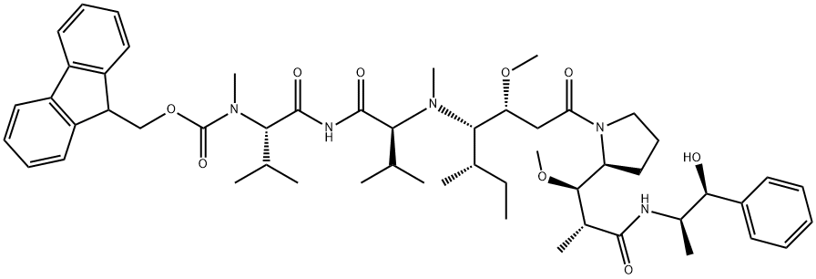 (9H-fluoren-9-yl)Methyl ((S)-1-(((S)-1-(((3R,4S,5S)-1-((S)-2-((1R,2R)-3-(((1S,2R)-1-hydroxy-1-phenylpropan-2-yl)aMino)-1-Methoxy-2-Methyl-3-oxopropyl)pyrrolidin-1-yl)-3-Methoxy-5-Methyl-1-oxoheptan-4-yl)(Methyl)aMino)-3-Methyl-1-oxobutan-2-yl)aMino)-3-Met Structure