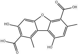 3,9-Dihydroxy-1,7-dimethyl-2,6-dibenzofurandicarboxylic acid Structure