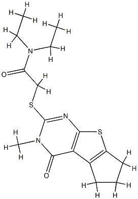 N,N-diethyl-2-[(3-methyl-4-oxo-3,5,6,7-tetrahydro-4H-cyclopenta[4,5]thieno[2,3-d]pyrimidin-2-yl)sulfanyl]acetamide 구조식 이미지