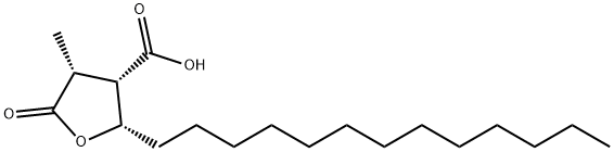 (2S)-Tetrahydro-4β-methyl-5-oxo-2-tridecyl-3β-furancarboxylic acid 구조식 이미지