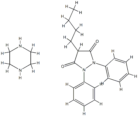 4-부틸-1,2-디페닐피라졸리딘-3,5-디온,피페라진함유화합물(1:1) 구조식 이미지