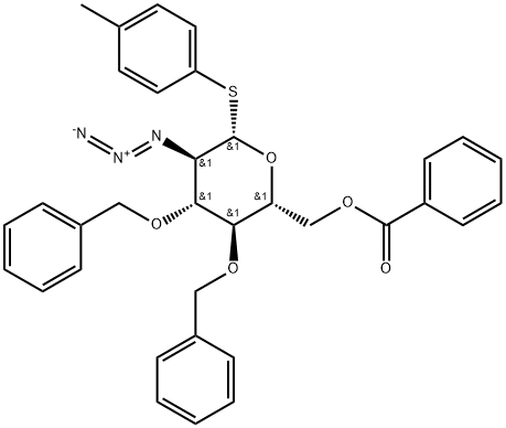 4-Methylphenyl-2-azido-2-deoxy-3,4-bis-O-(phenylmethyl)-1-thio-beta-D-glucopyranoside6-benzoate 구조식 이미지