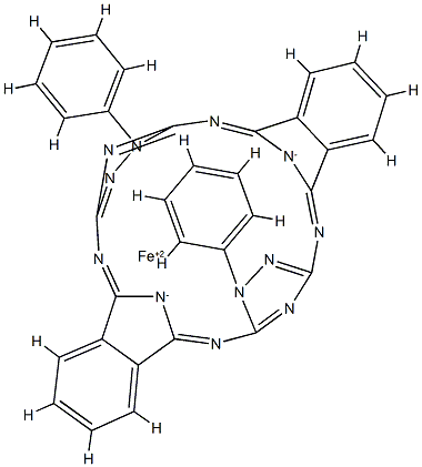 [8,20-dihydro-8,20-diphenyl-5,24:12,17-diimino-7,10:22,19-dinitrilodibenz[f,p][1,2,4,9,11,12,14,19]octaazacycloicosinato(2-)-N25,N26,N27,N28]iron Structure