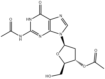 2-Acetylamino-9-(3-O-acetyl-2-deoxy-β-D-ribofuranosyl)-9H-purin-6(1H)-one 구조식 이미지