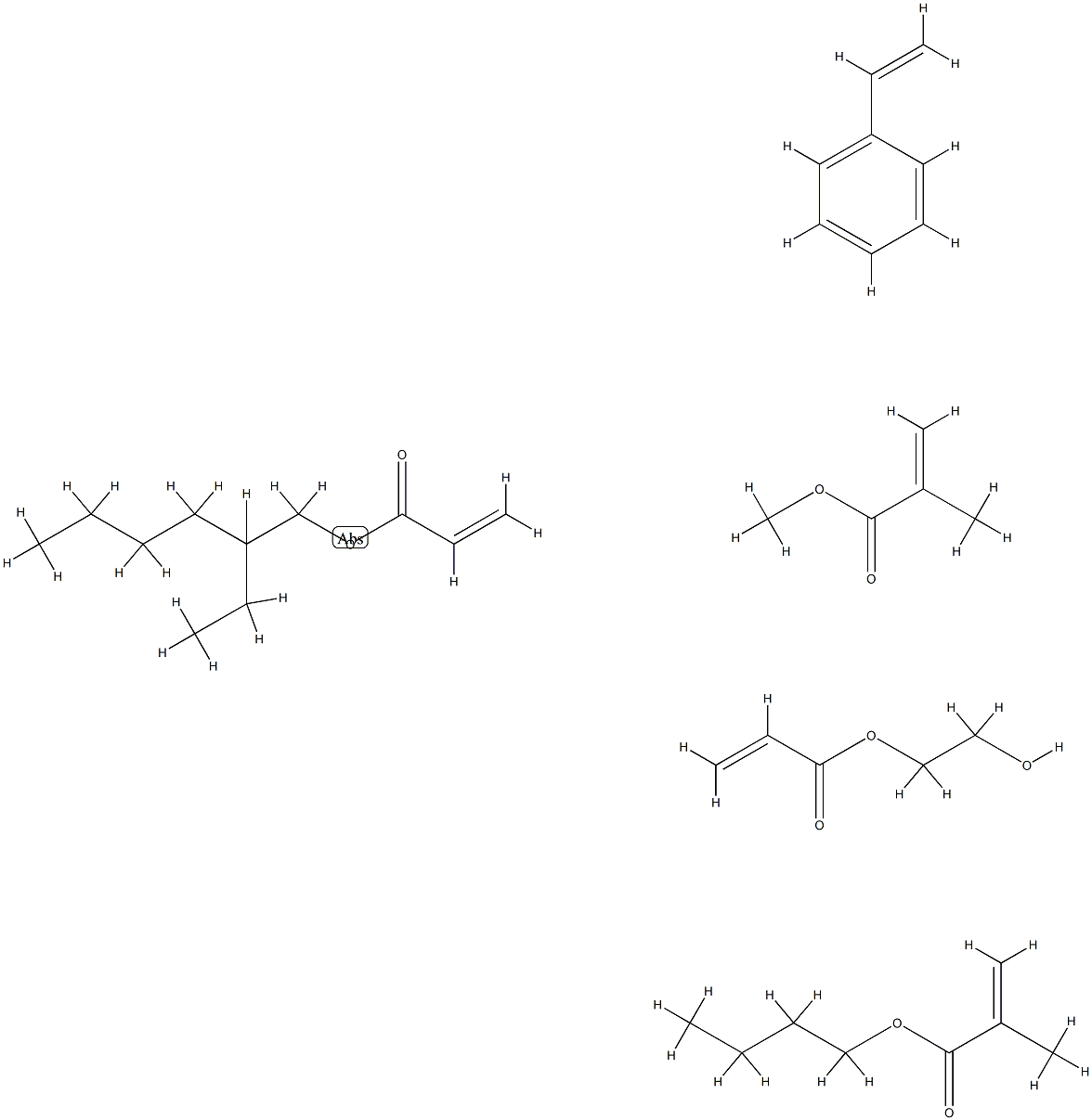 2-Propenoic acid, 2-methyl-, butyl ester, polymer with ethenylbenzene, 2-ethylhexyl 2-propenoate, 2-hydroxyethyl 2-propenoate and methyl 2-methyl-2-propenoate Structure