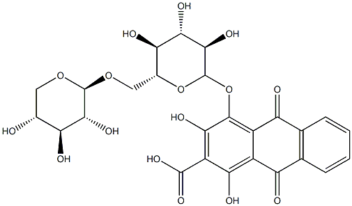 4-(6-O-β-D-Xylopyranosyl-β-D-glucopyranosyloxy)-9,10-dihydro-1,3-dihydroxy-9,10-dioxoanthracene-2-carboxylic acid 구조식 이미지