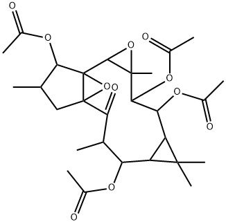 2,7,9,10-Tetrakis(acetyloxy)-1a,3,4,7,7a,8,8a,9,10,10a-decahydro-3,6,8,8,10a-pentamethyl-1b,4a-epoxy-2H-cyclopenta[3,4]cyclopropa[8,9]cycloundec[1,2-b]oxiren-5(6H)-one 구조식 이미지