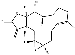 (1aR,4E,9S,10R,10aR,13aS,14aR)-2,3,6,7,8,9,10,10a,13,13a,14,14a-Dodecahydro-10-hydroxy-1a,5,9-trimethyl-13-methyleneoxireno[4,5]cyclotetradeca[1,2-b]furan-12(1aH)-one Structure