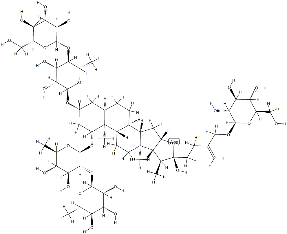 [3β-[(4-O-β-D-Glucopyranosyl-6-deoxy-α-L-mannopyranosyl)oxy]-26-(β-D-glucopyranosyloxy)-22α-hydroxy-5β-furost-25(27)-en-1β-yl]2-O-(6-deoxy-α-L-mannopyranosyl)-β-D-glucopyranoside Structure