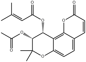 3-Methyl-2-butenoic acid 9α-(acetyloxy)-9,10-dihydro-8,8-dimethyl-2-oxo-2H,8H-benzo[1,2-b:3,4-b']dipyran-10α-yl ester Structure