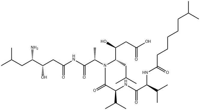 (3S,4S)-4-[[[(3S,4S)-4-[[N-(7-Methyl-1-oxooctyl)-L-Val-L-Val-]amino]-3-hydroxy-6-methylheptanoyl]-L-Ala-]amino]-3-hydroxy-6-methylheptanoic acid 구조식 이미지