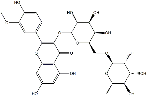 3-(6-O-α-L-Rhamnopyranosyl-β-D-galactopyranosyloxy)-3'-methoxy-4',5,7-trihydroxyflavone 구조식 이미지